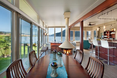 Inspiration for a transitional gray floor great room remodel in Vancouver with beige walls