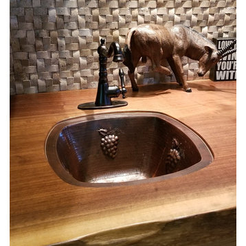 15" Square Copper Kitchen Wet Bar Sink GRAPES Design