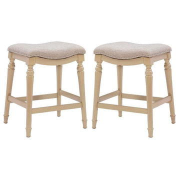 Home Square 27" Big and Tall Wood Counter Stool in Off White Cream - Set of 2