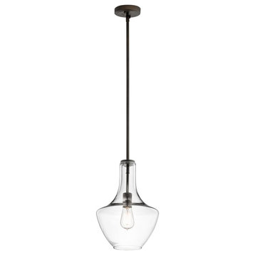 Kichler Everly One Light Down Pendant, Olde Bronze/ Clear