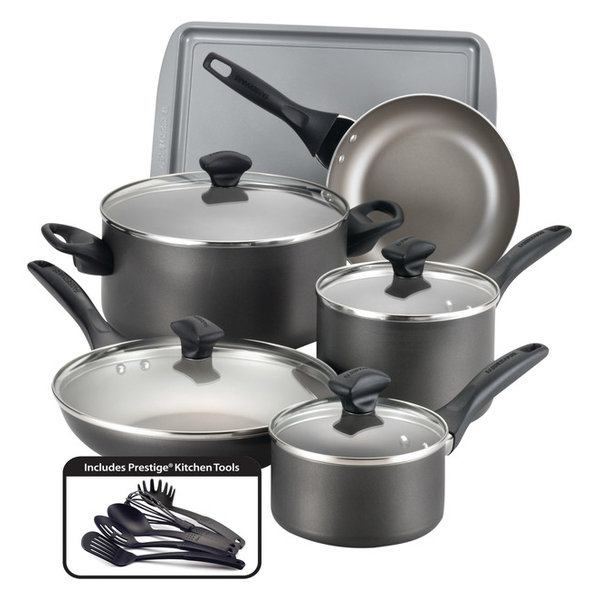 Farberware Dishwasher Safe Nonstick Aluminum 15-Piece Cookware Set, Pe