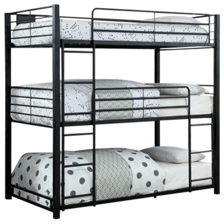 Furniture of America Botany Metal Twin Triple Bunk Bed in Sand Black