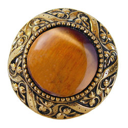 Inviting Home Inc. - Victorian Knob, Bright Brass With Tiger Eye - Cabinet And Drawer Knobs
