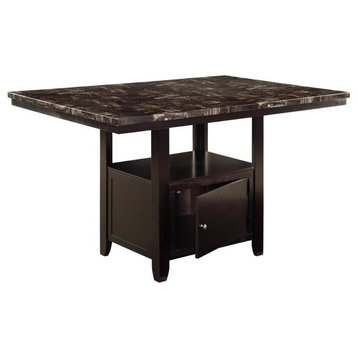 Benzara BM171339 Faux Marble Top Counter Height Table Bottom Compartment, Brown