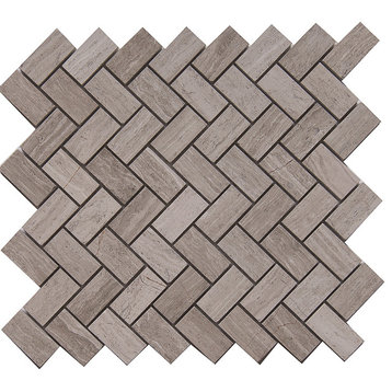 12"x11" White Oak Marble Mosaic Tile, Herringbone, Polished, Set of 5