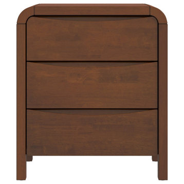 Milford Mid Century Modern Walnut Nightstand Bed Side Tables, 3-Drawer