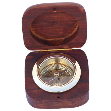 Desk Compass With Rosewood Box, Brass, 3"