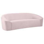 Meridian Furniture - Riley Velvet Upholstered Rounded Sofa, Pink - Go for easy, breezy style with this lovely Riley velvet sofa. The pink velvet is a showstopper in the living room, den, or great room, adding a casual yet modern vibe wherever you choose to use it. The velvet material feels soft and welcoming to the touch, ensuring that your leisure time is well spent in cloud-like comfort. Pair it with other items in the Riley collection, or use it on its own as a standalone piece.