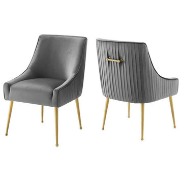 Modway Discern 34" Modern Velvet Dining Chair in Gold/Gray (Set of 2)