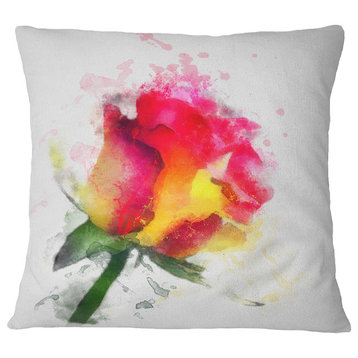 Red Hand Drawn Rose Watercolor Flowers Throw Pillowwork, 18"x18"