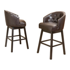 GDFStudio - Westman Brown Leather Swivel Backed Bar Stools, Set of 2 - Bar Stools and Counter Stools