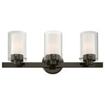 Livex Lighting - Livex Lighting Manhattan 3 Light Black Chrome, Polished Chrome Vanity Sconce - This transitional three-light Manhattan collection vanity sconce will bring posh sophistication to your decor. The backplate and simple metal arms give this polished black chrome finish a sleek, contemporary look. Opal etched glass surrounds each light, encased in clear glass cylinders for a stunning double-glass effect.