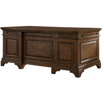 Pemberly Row Executive Desk with File Cabinets in Burnished Oak