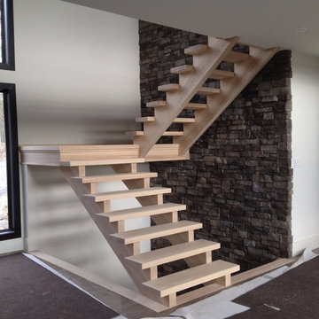 Solid Ash Scandinavian Style Stair with an Incorporated Landing & Glass Railing