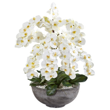 Nearly Natural 15� Hydrangea and Eucalyptus Artificial Arrangement in White Vase