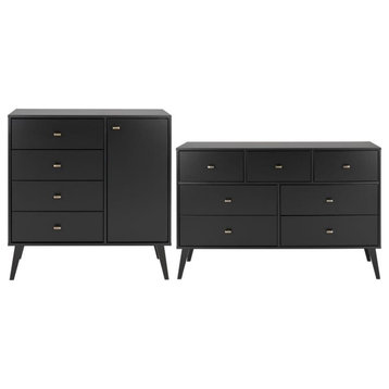 Home Square 2-Piece Set with Modern 7-Drawer Dresser & 4-Drawer Chest with Door