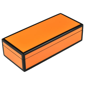 Lacquer Long Pencil Box, Orange with Black