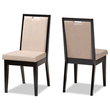 Octavia Sand Upholstered and Dark Brown Finished Wood 2-Piece Dining Chair Set