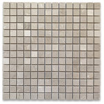 Stone Center Online - Non Slip Shower Floor Tumbled Crema Marfil Marble 3/4" Square Tile, 1 sheet - Color: Crema Marfil Marble (a textured clean creamy beige stone background with tones of yellow, cinnamon, white and even goldish beige soft thin veins);