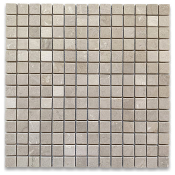Non Slip Shower Floor Tumbled Crema Marfil Marble 3/4" Square Tile, 1 sheet