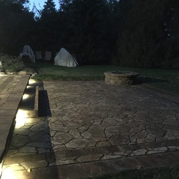 Belgard Mega Libre Custom Two Tier Patio with Custom Built Fire Pit