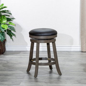 DTY Indoor Living Creede Backless Swivel Stool, 24" or 30", Weathered Gray/Black Leather, 24" Counter Stool