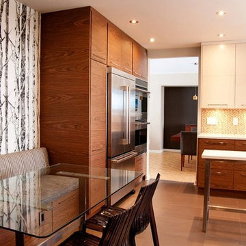 Walnut Slab Doors Base And painted White Uppers Doors Kitchen
