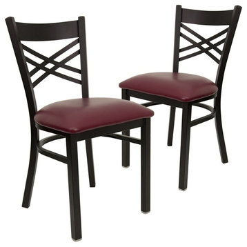 Hercules Series Black "X" Back Metal Chairs, Burgundy, Set of 2