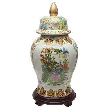 18" Satsuma Birds and Flowers Porcelain Temple Jar