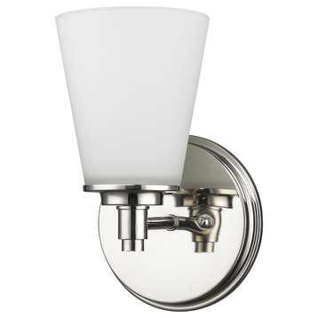 Conti Indoor 1-Light Sconce With Glass Shade, Polished Nickel