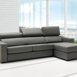 Lucas Sectional Sofa in Grey Leather by ESF Furniture - Sectional Sofas