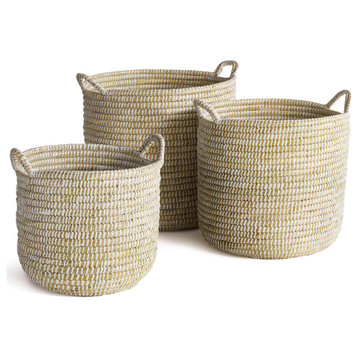 Rivergrass Round Baskets With Handles, Set of 3