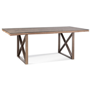 Rustic Wood and Glass Dining Tablе Bronzе Finish Cambria