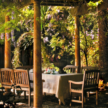 the Vianson exterior garden mural and pergola