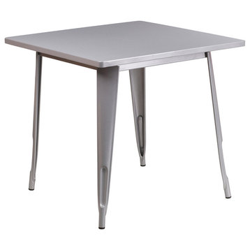 Flash Commercial Grade 31.5" Square Metal Table, Silver - ET-CT002-1-SIL-GG