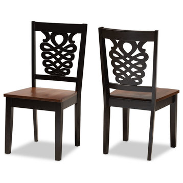 Gervais Two-Tone Dark Brown and Brown Finished Wood 2-Piece Dining Chair Set