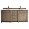 Bristol 72" Double Vanity, Whitewashed Walnut, Arctic Fall Solid Surface Top