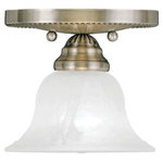 Livex Lighting - Edgemont Ceiling Mount, Antique Brass - This one light flush mount from the Edgemont collection is a fine and handsome fixture that features white alabaster glass. Edgemont is comprised of traditional iron forms in an antique brass finish.