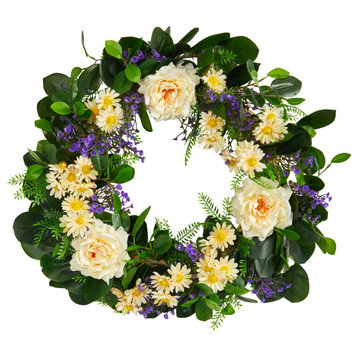 22" Mixed Rose and Daisy Artificial Wreath