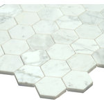 All Marble Tiles - 12"x12" Bianco Carrara Polished Marble Honey Comb Mosaic Tile - SAMPLES ARE A SMALLER PART OF THE ORIGINAL TILE. SAMPLES ARE NOT RETURNABLE.