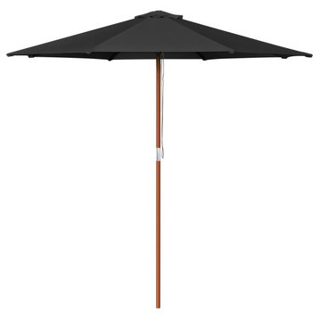 Yescom 9 Ft Wooden Patio Umbrella 8 Ribs Table Parasol Rope Pulley Outdoor
