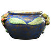 Consigned Italian Majolica Ceramic Bowl  Blue  Fruit and Grapes