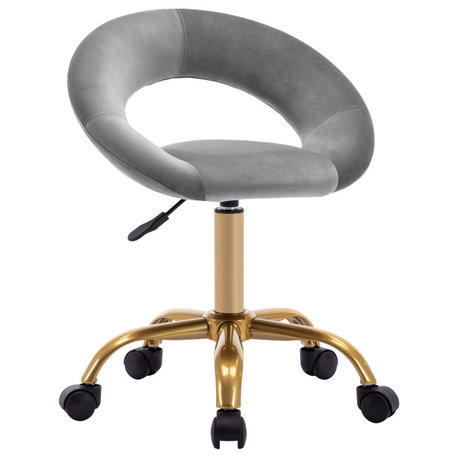 Open-Back Salon Spa Rolling Stool, Grey-Velvet