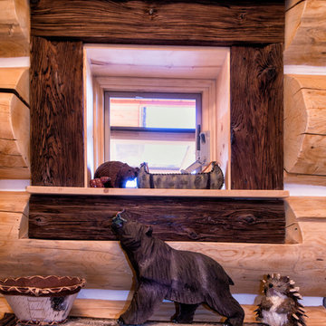 Log home with mushroom wood trim accent and skip-planed Traiblazer floor