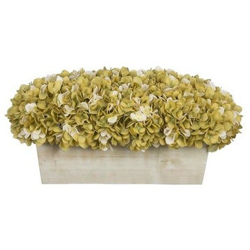 Artificial Sage/Cream Hydrangea in White-Washed Wood Ledge