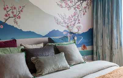 Houzz тур: Квартира с цветущей сакурой на фоне Фудзи в спальне