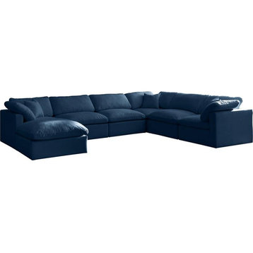 Maklaine Contemporary Standard Navy Velvet Cloud Modular Sectional Sofa