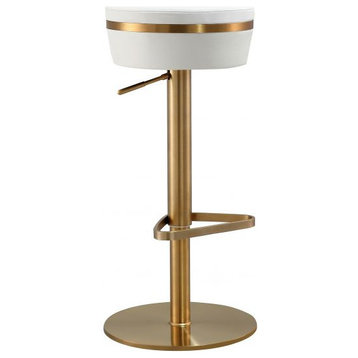 Astro Adjustable Stool, Luxe Gold Bar Stool, Glam Kitchen Counter Stool, White
