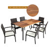 Costway 7PCS Patio Rattan Dining Set Chair Wooden Table Top W/Umbrella Hole