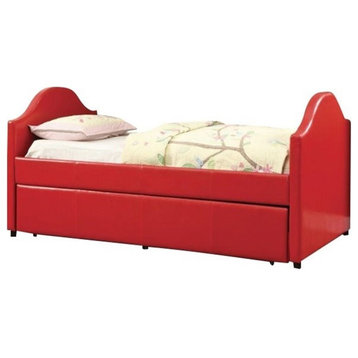 Furniture of America Jenning Faux Leather Upholstered Daybed with Trundle in Red